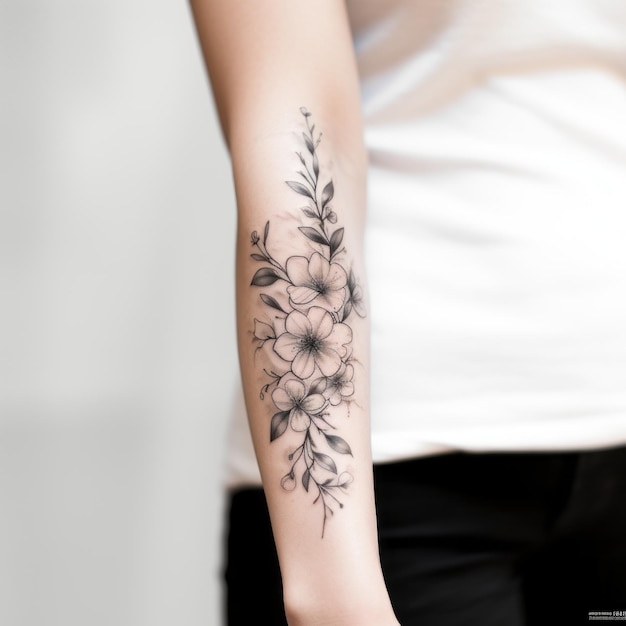 Blumen-Unterarm-Tattoos, Tiefe der Schichten und Graphit-Skizzen