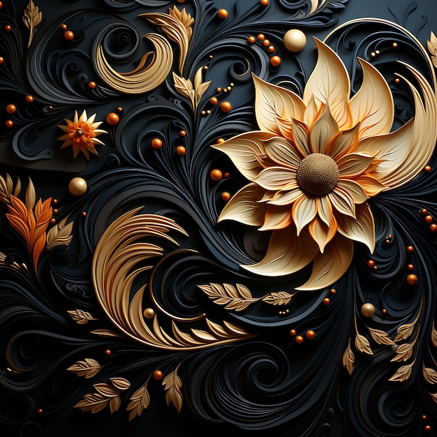 Blumen-Wallpapier-Illustration golden-schwarzer Luxus