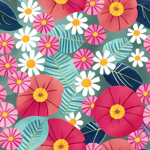 Blumen Wiederholendes Muster nahtlos auf der gesamten Druckfläche Fliese für florale Tapeten Generative KI für Textildesign Decke Kissen Gardinen Kleidung