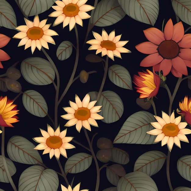 Blumen Wiederholendes Muster nahtlos auf der gesamten Druckfläche Fliese für florale Tapeten Generative KI für Textildesign Decke Kissen Gardinen Kleidung