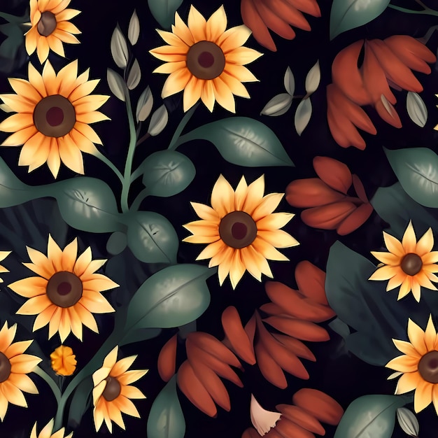 Blumen Wiederholendes Muster nahtlos auf der gesamten Druckfläche Fliese für florale Tapeten Generative KI für Textildesign Decke Kissen Gardinen Kleidung