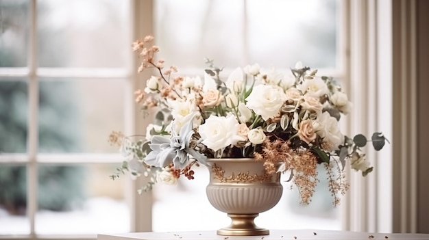 Blumenarrangement mit botanischen Pflanzen und Blumen im Winter, Herbst oder Frühjahr