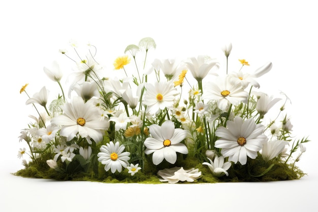 Blumenbeet mit weißen Blumen auf weißem Hintergrund Generative KI