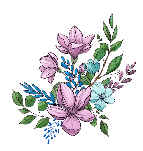 Blumendekoration. Bleistiftillustration für Hochzeits- oder Grußkarte.