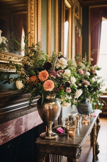 Blumendekoration Hochzeitsdekoration und Herbstferienfeiern Herbstblumen und Veranstaltungsdekorationen auf dem englischen Land Mansion Estate Country-Stil Idee