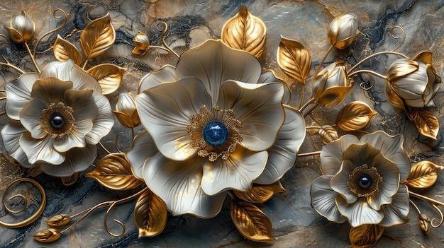 Blumendekorationen im barocken Stil auf Marmorgrund