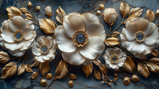 Blumendekorationen im barocken Stil auf Marmorgrund