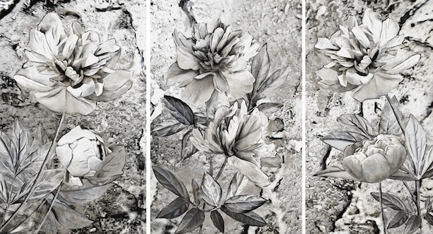 Blumendekorationstapete für Innenräume, digitaler Druck, Blumenwandfliesen