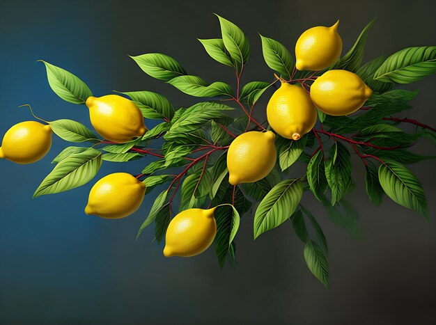 Blumenfarbiger Hintergrund mit Zitronen und Blättern, der ein vintage-inspiriertes dimensionales Design mit weichen natürlichen Farben erzeugt