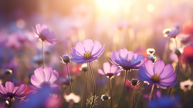 Blumenfeld im sonnigen Sommergarten