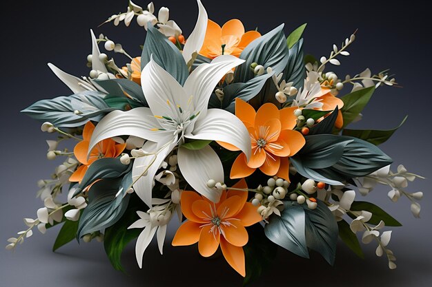 Blumenfusion Lilien und Orangen mit Blättern und Papier