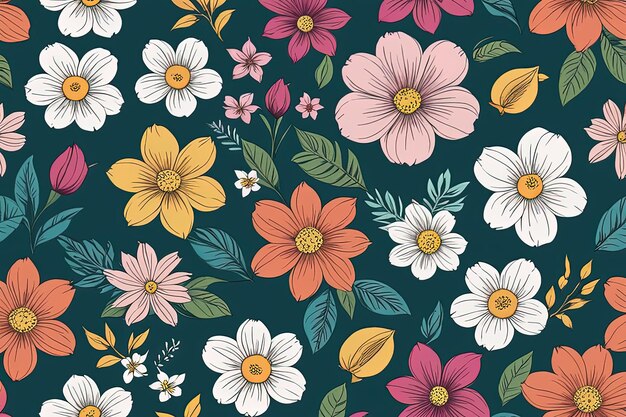 Blumenhintergrund mit handgezeichneten Blumen, Vektorillustration. Blumenhintergrund mit handgezeichnetem Fluss