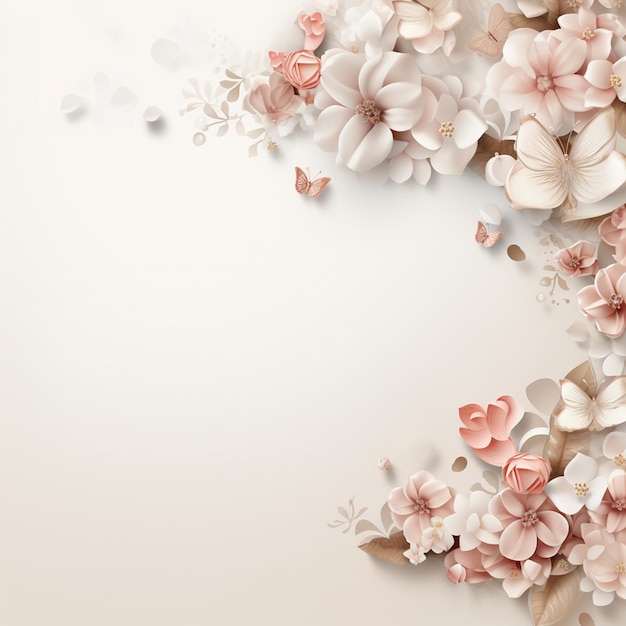 Blumenhintergrund mit weißen und rosa Blumen und Schmetterlingen Vektorillustration