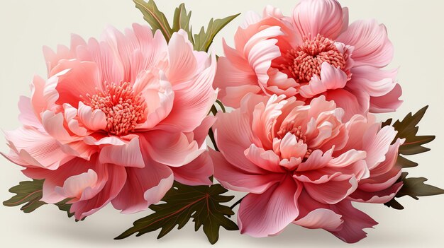 Foto blumenillustration von rosa pfingstblumen auf weißem hintergrund ki-generiertes bild