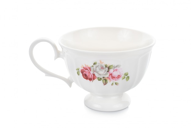 Blumenkaffeetasse lokalisiert auf Weiß