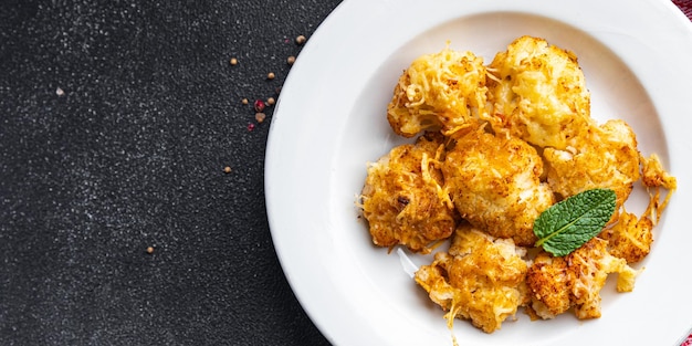 blumenkohl gebackener käse gemüse mahlzeit essen snack auf dem tisch kopieren raum essen hintergrund rustikal