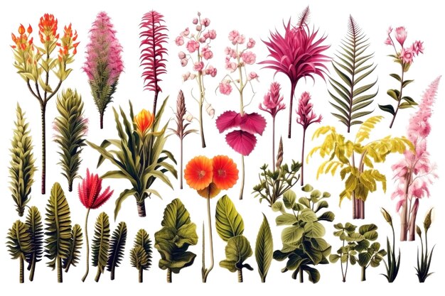 Foto blumenkollektionsillustration mit grünen wilden blättern botanische illustration isoliert auf weiß