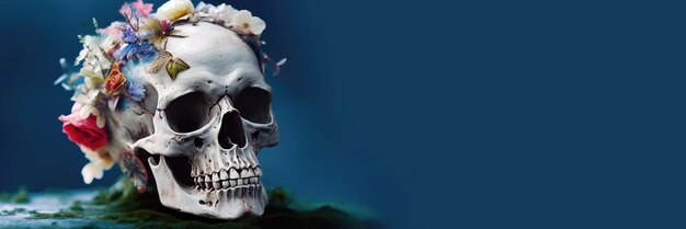 Blumenkranz Tag des Totenschädels Festliches Kunstelement Generative KI