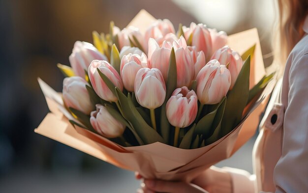 Blumenkünstlerisches Foto eines Floristen, der eine zarte generative Blüte in der Hand hält