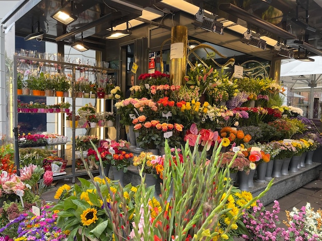 Blumenladen in der Stadtstraße mit vielen schönen Pflanzen und Blumen