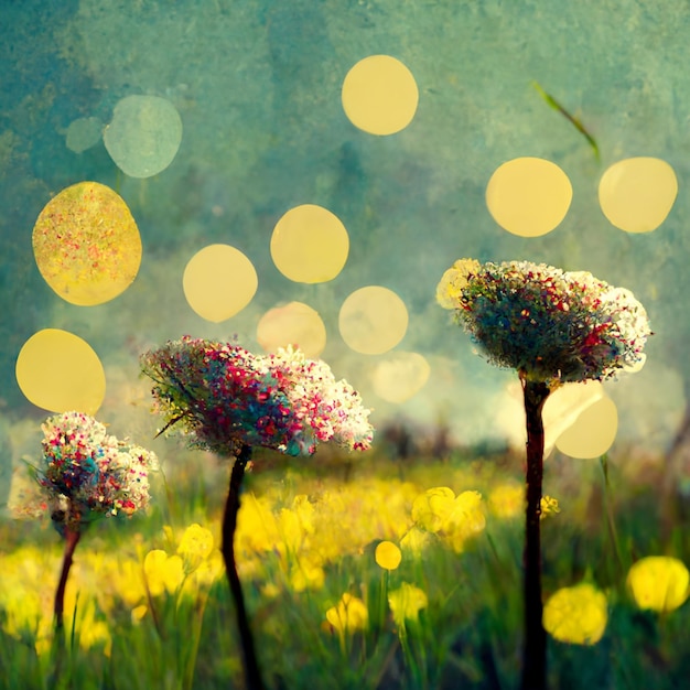 Blumenmalerei Wildblumen weiße Gänseblümchen gelbe schöne Blumen im Gras auf dem Feld