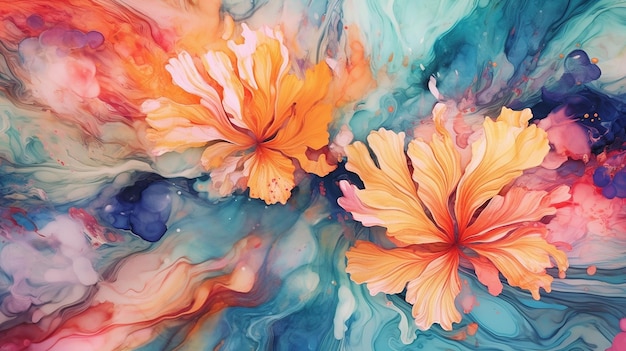 Blumenmarmortextur mit abstrakter Alkoholtintenfarbe Generative KI