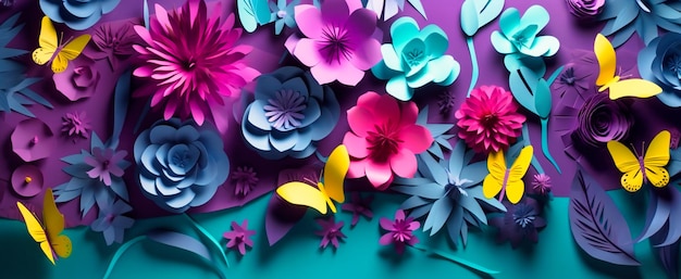Blumenpapierwand mit süßen kleinen Schmetterlingen