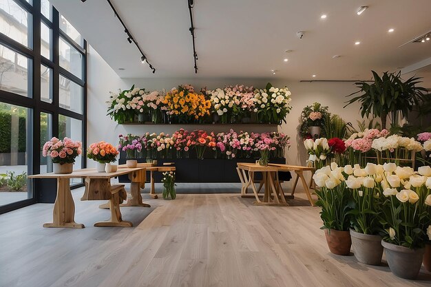 Blumenpflanzen-Laden-Shop-Interieur dekorieren den ganzen Raum mit verschiedenen Blumen-Rosen