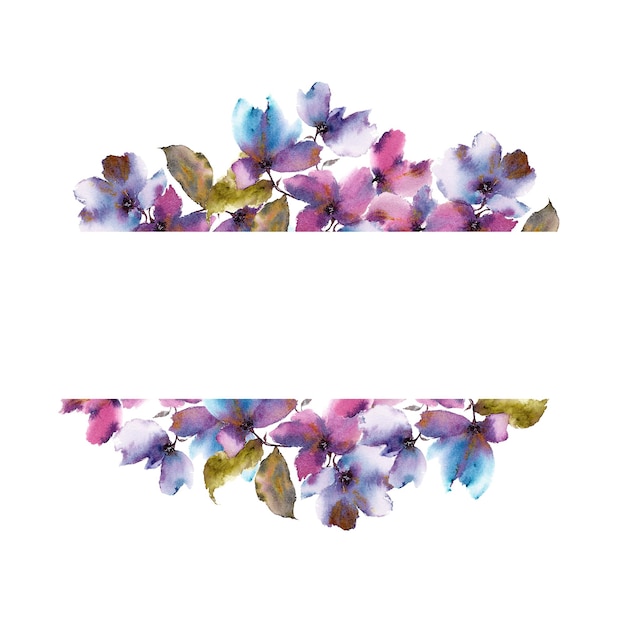 Foto blumenrahmen mit lila blüten waterolor floral grenze gruß hochzeitseinladungskarte banner