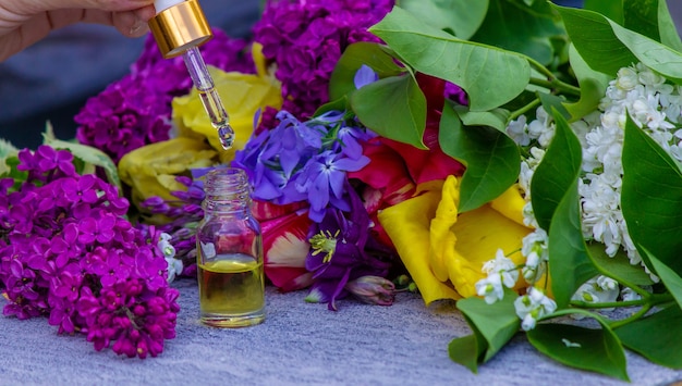 Blumensammlung und ätherisches Blumenöl