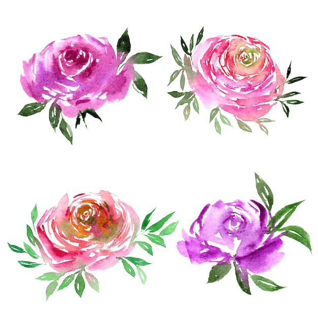 Blumenset für Kartendekor Aquarell handgezeichnete Rosenblumen Blumenhochzeitseinladungsdekor