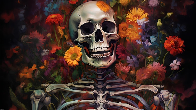 Blumenskelett Menschliches Skelett mit Blumen Blumenskelett