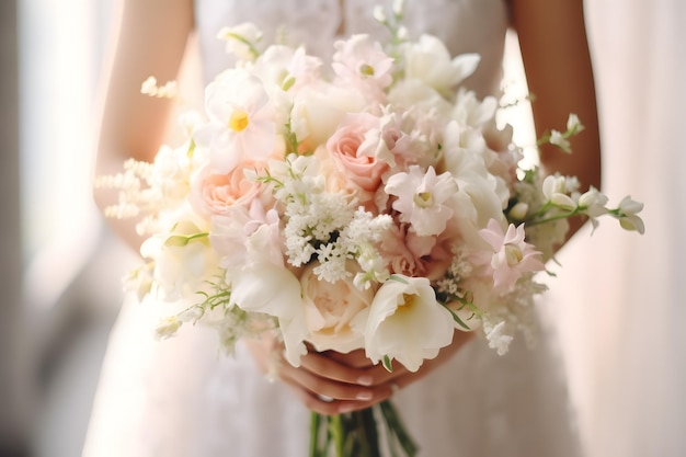 Blumenstrahlung Der weiße und rosa Bouquet der Braut