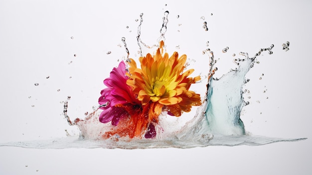 Blumenstrauß aus bunten Wasserspritzern mit Blumen auf einem weißen Hintergrund Farben bunt