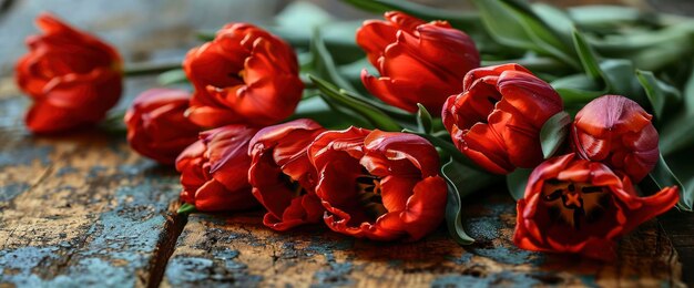 Foto blumenstrauß aus roten tulpen auf holzhintergrund, hd-hintergrundbild, desktop-hintergrundbild