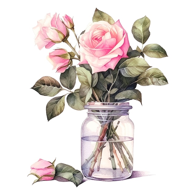 Blumenstrauß in einem Glaskrug Aquarell-Illustration