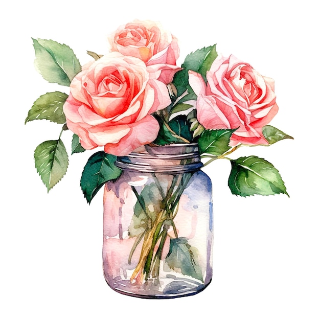 Blumenstrauß in einem Glaskrug Aquarell-Illustration