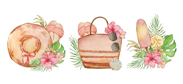 Blumenstrauß mit aquarellfarbenen rosa Blüten und grünen Blättern