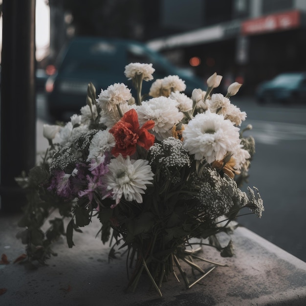 Blumenstrauß mit Stadtkulisse