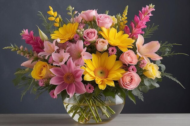 Blumenstrauß mit Vase rosa gelb kreatives Blumendesign