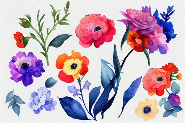 Blumenstrauß Set Aquarellstücke Kunstwerk Design