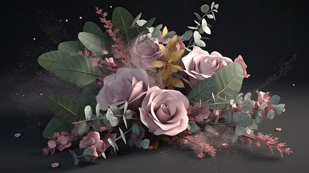 Blumenstraußkomposition mit staubigem rosa Aquarell dekoriert