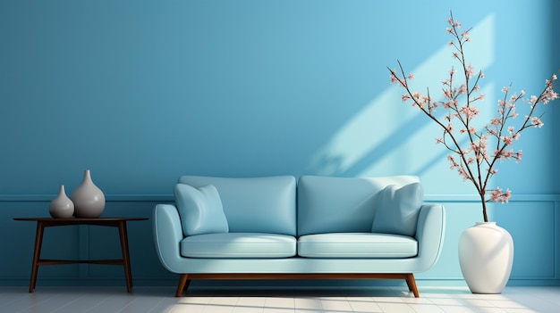 Blumentopf auf blauem Hintergrund minimalistische Dekoration
