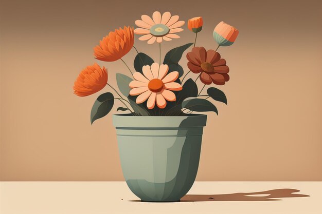 Blumentopf mit Gänseblümchen Vektorillustration im Retrostil ai generativ