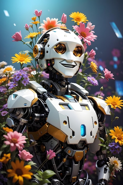 Foto blumenumarmung, die das freudige lächeln eines botanischen roboters erfasst ai generative