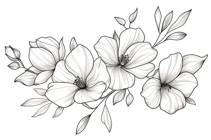 Foto blumenumriss-illustration zeichnungskunst mit durchsichtigem weißen hintergrund saubere und minimalistische kunst