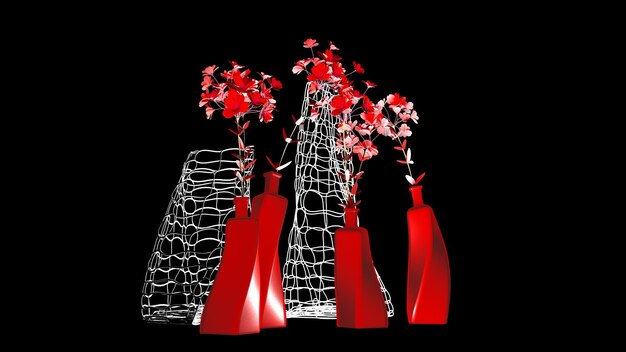 Blumenvase auf dunklem Hintergrund Innenarchitektur 3D-Rendering