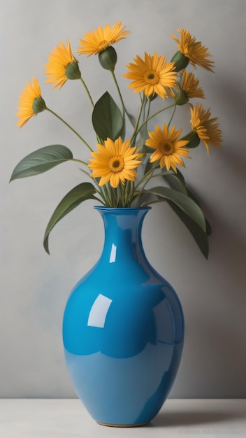 Blumenvase Blumen Hintergrund Illustration digitale Kunst Kunst blau gelb modern