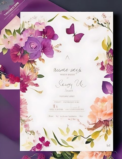 Blumenvorlage für Hochzeits-Einladungskarten mit Vektor
