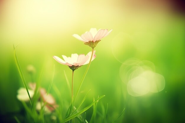 Blumenwiese mit Gänseblümchen im Sonnenlicht Nahaufnahme Sommer-Hintergrund Ai generiert